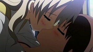 Yuri anime kiss, hard at work on his cumshot