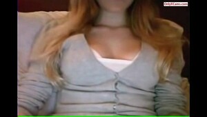 Blonde girl shows tits on webcam